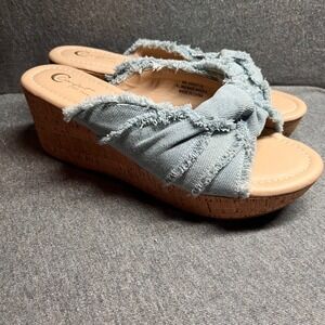 Comfort Est. 1946 Wedge Sandals Frayed Denim Platform Slide Size 9 Blue